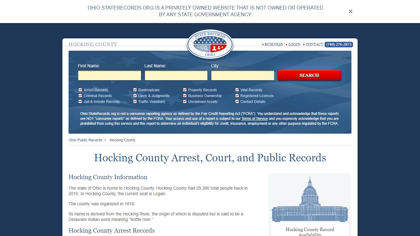 Hocking County Arrest, Court, and Public Records
